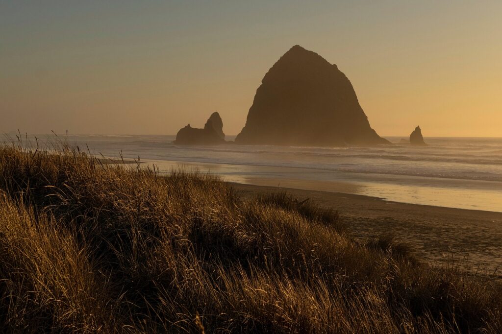 beach, sunset, oregon, coast, cannon beach, pacific ocean, sea, nature, ocean, landscape